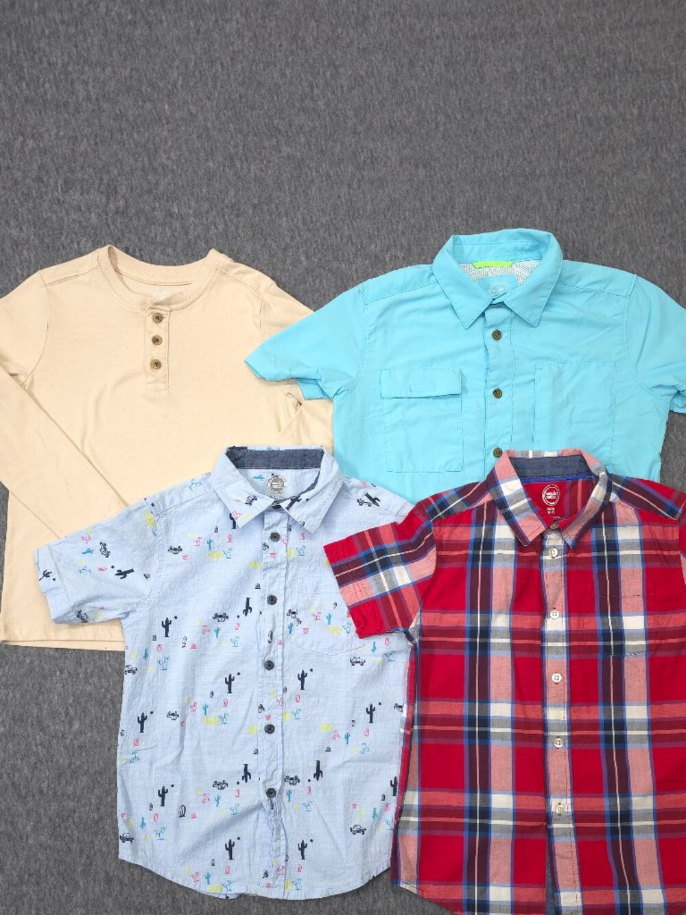 Wonder Nation Boys S 6-7 Shirt Lot 4 Button Down Henley Plaid Short Long Sleeve
